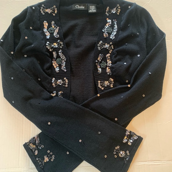 Chesley ladies Black sequin bolero shrug, long sleeves, size medium - Picture 3 of 8